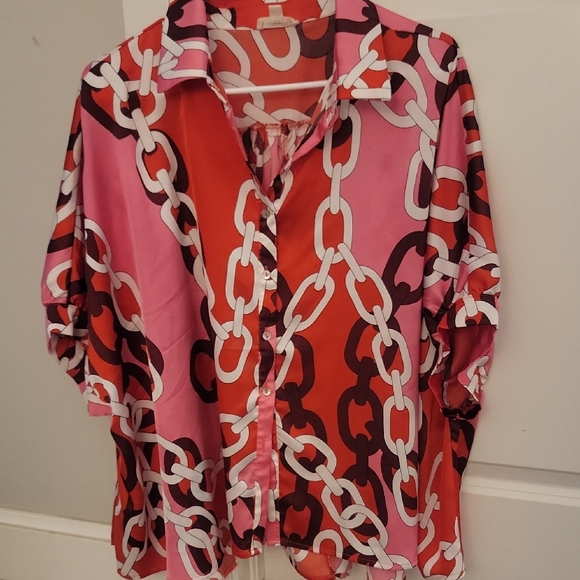 Chain Print Blouse - Red and Pink - Picture 1 of 3